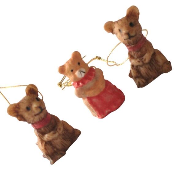 Vtg Mouse Ornaments Package Toppers MICRO MINI Lot of 3 Resin Christmas Mice. - Picture 7 of 16